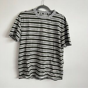 Vintage Guess Jeans USA Green Gray Stripe Logo T-Shirt Size S Y2K 90s Style